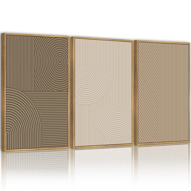 PHOPAGO Minimalist Abstract Framed Wall Art Modern Boho Neutral Line Wall Decor Geometric Artwork Kitchen Dining Room 11x14in Natural Framed