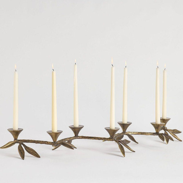 Botanical Forged Iron Candle Holder Centerpiece, Antique Brass