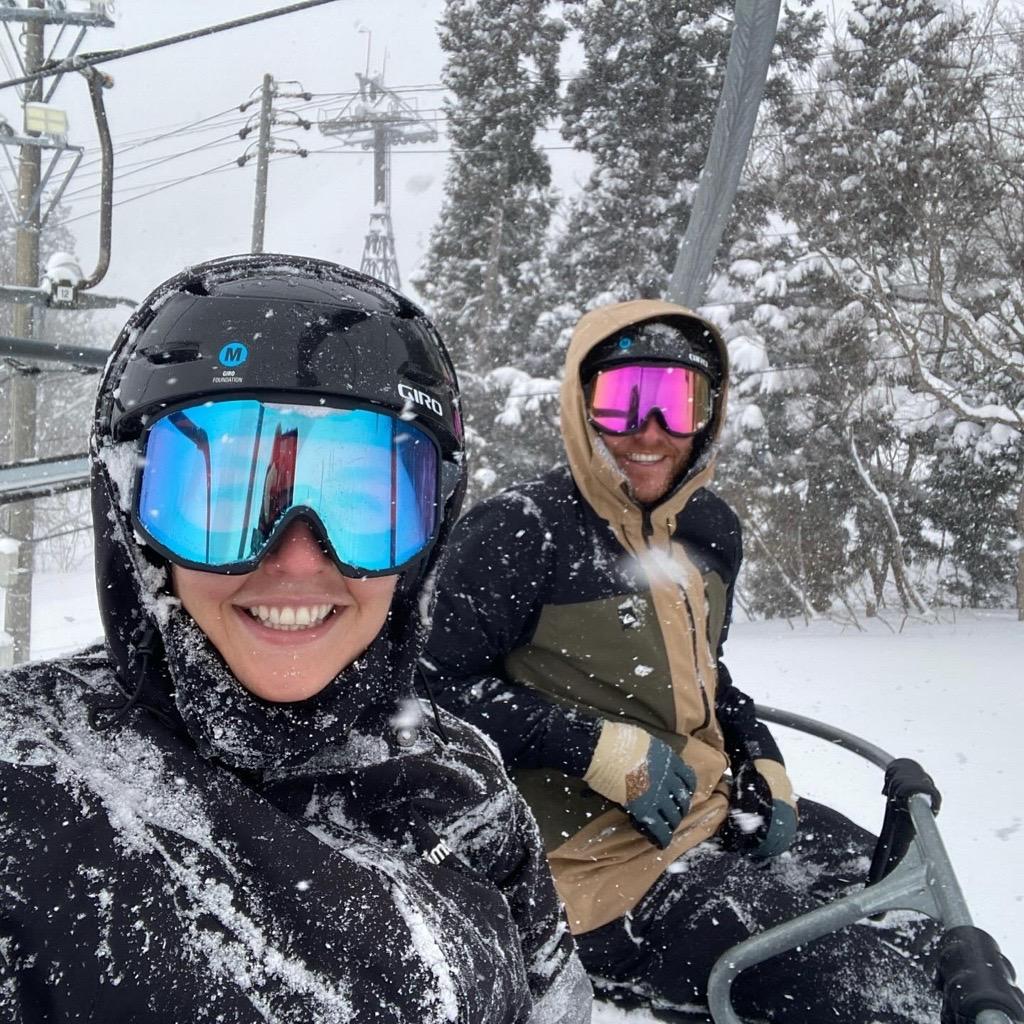 One of us is great at snowboarding