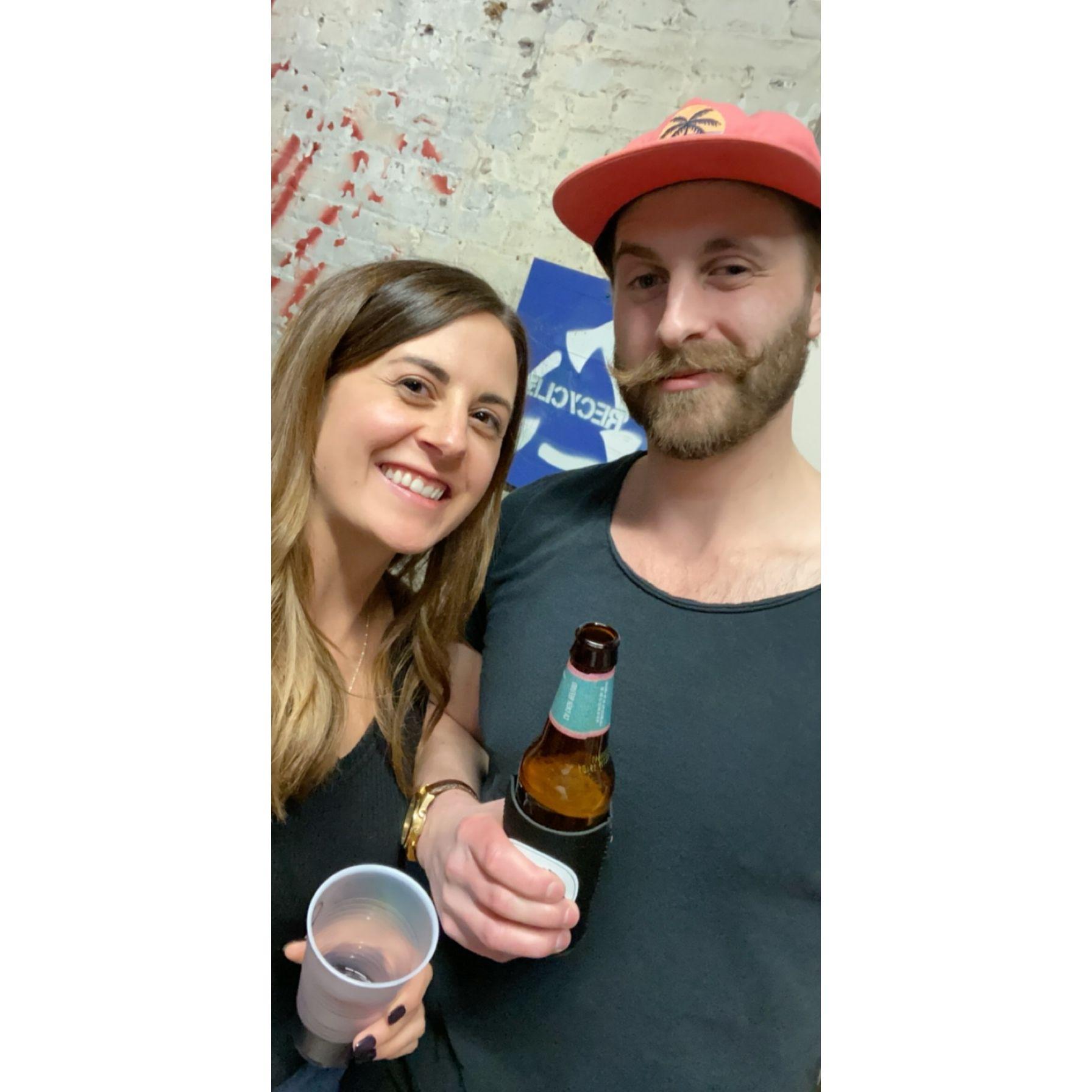 Celebrating Nick's birthday with beers and hatchets