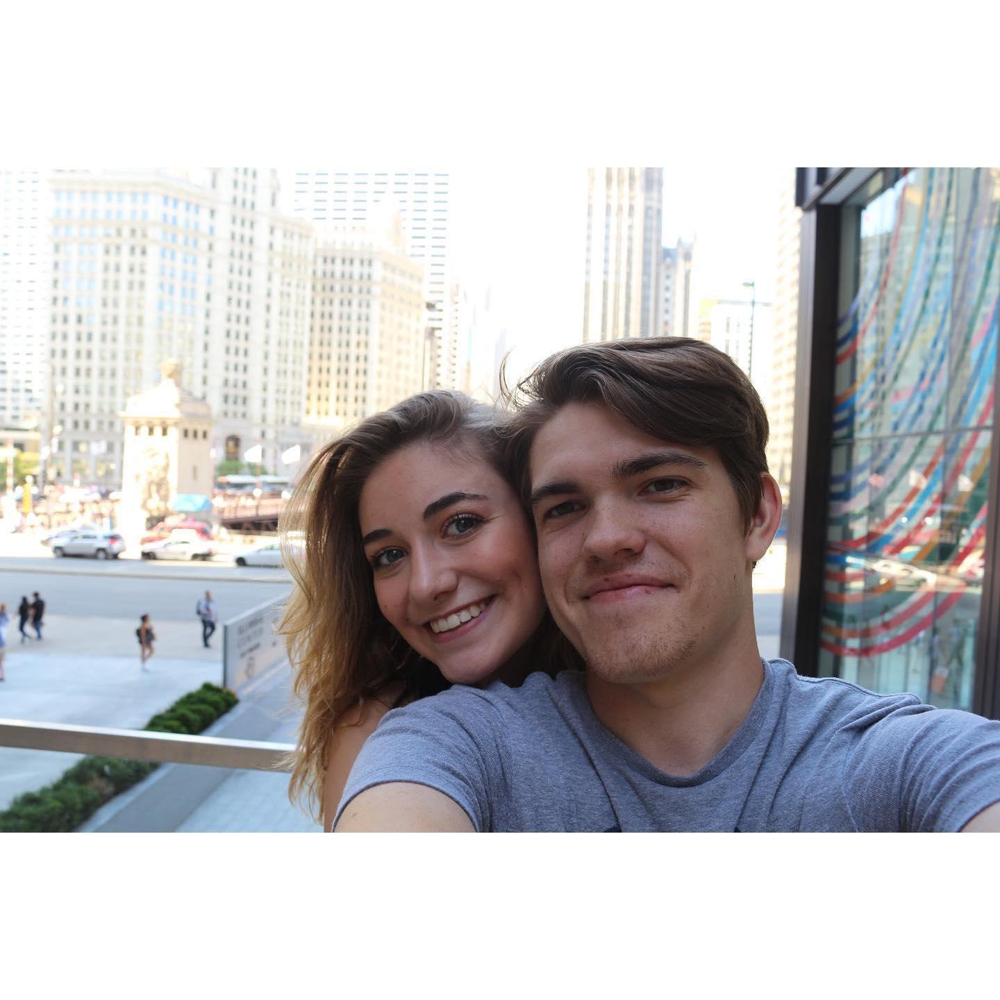 Alex and Chloe share a love for road trips. Here they are pictured in Chicago on their way to Michigan and Canada.