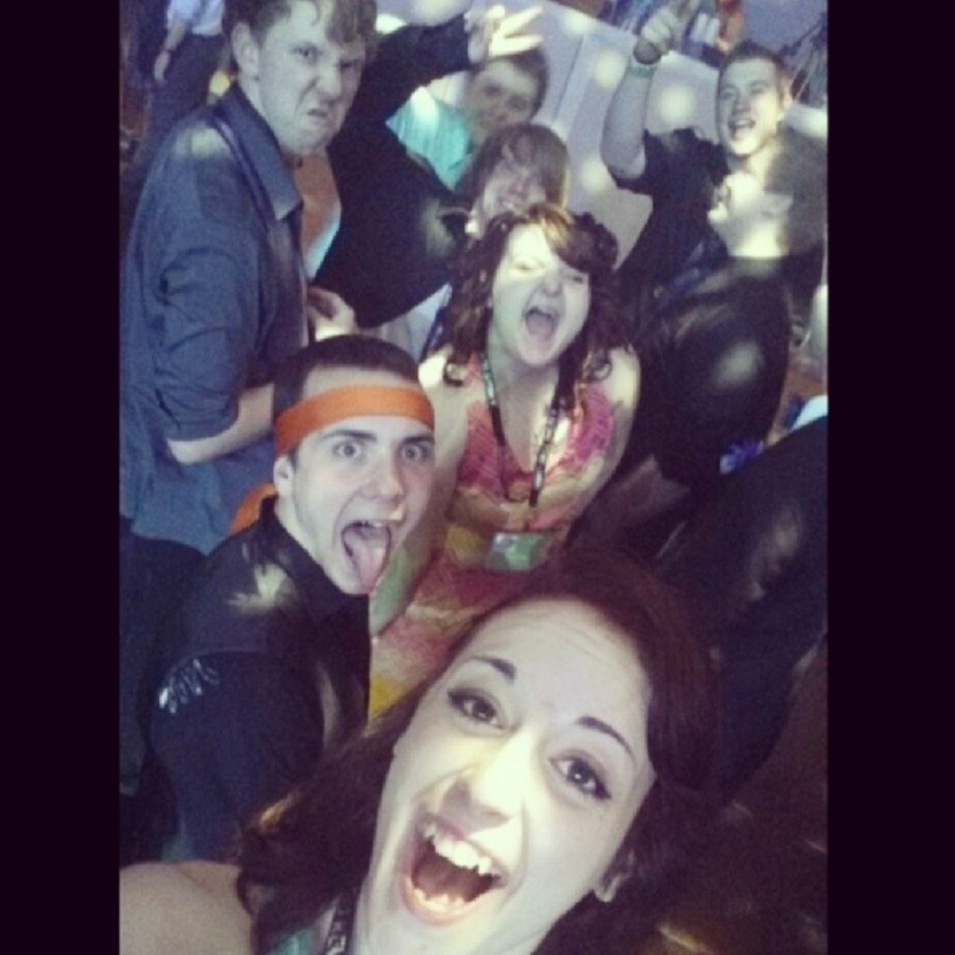 This was the first picture we were ever in together back in 2014, 2 years after we met. LOL. (Gabbie: girl in front, Jared: guy holding up a peace sign)