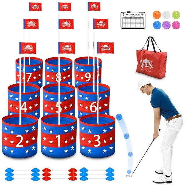 TALLVIEW Golf Games for Adults Outdoor, 9-Hole Set Golf Buckets Game, Backyard Golf Game, Portable Golf Lawn Game Beach Golf Yard Game with Balls and Flags for Friends and Family Gathering