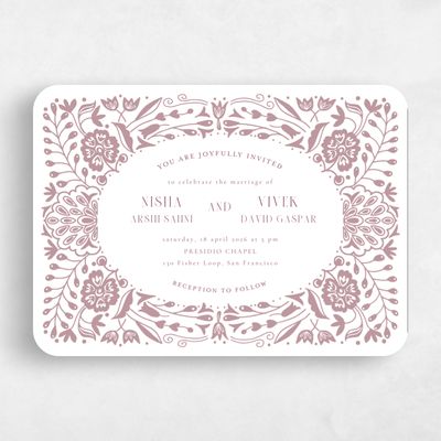 Pink Rounded Wedding Invitation - Calliope Landscape