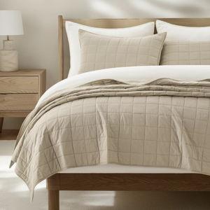 EVERGRACEHOME 100% Cotton Box Stitch Quilt Bedding Set King Size 3 Pieces, Garment-Washed Lightweight Soft Cozy Coverlet, Oversized Quilted Bedspread Sets with 2 Shams for All Season, Pebble Khaki
