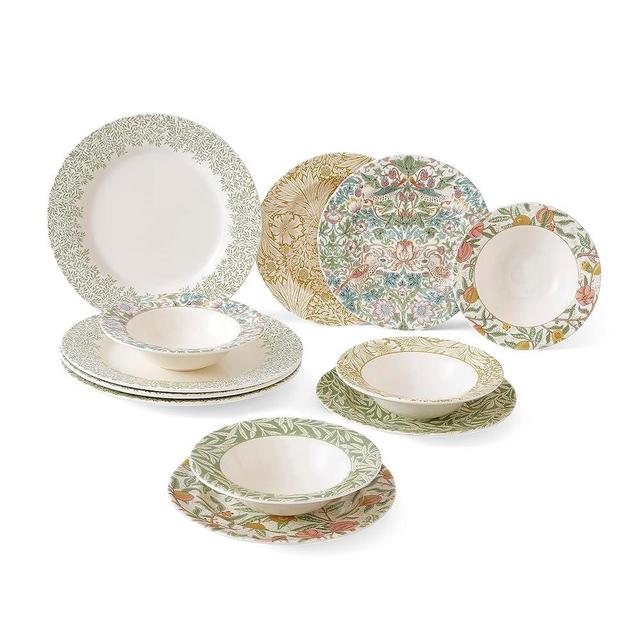 Spode Morris and Co 12 Piece Dinner Set | Service for 4 | Includes Dinner Plate, Salad Plate and Bowl | Made of Fine Earthenware | Microwave and Dishwasher Safe | Made in England