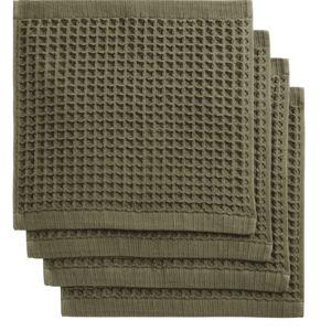 White Waffle Weave Cotton Washcloth 4 Pack, in Olive Green