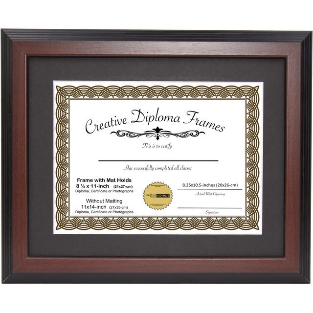 CreativePF [11x14mh-b] Mahogany Diploma Frame with Black Mat to Hold 8.5 by 11-inch Graduation Documents with Installed Wall Hanger