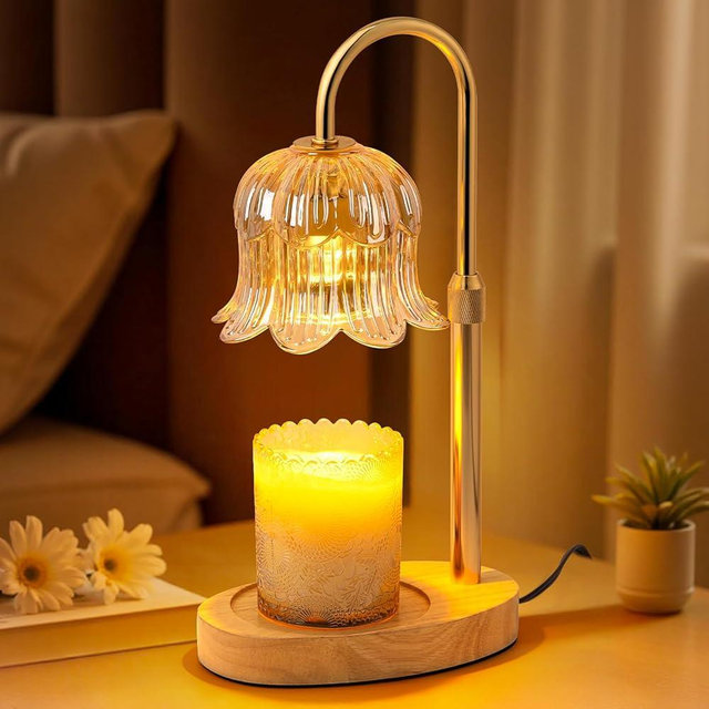 Candle Warmer Lamp with Timer: Adjustable Height Brightness Scented Candle Lamp Flameless Heating Suitable-Home Decor Living Room Bedroom Amber Colored