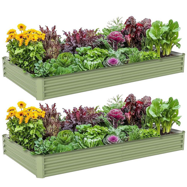 Vegeworker 2PCS 8x4x1ft Galvanized Raised Garden Bed-Outdoor Galvanized Planter Box for Vegetables, Fruits,Herbs, Flowers, Metal Raised Garden Bed kit-Green