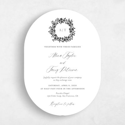 White Oval Wedding Invitation - Tiglio Wreath