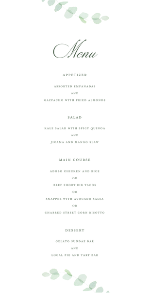 Opalite | Green | Zola Wedding Menus