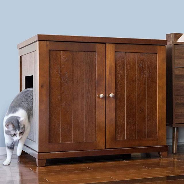 THE REFINED FELINE Cat Litter Box Enclosure Cabinet, Hidden Litter Tray Cat Furniture, Large + XLarge, Cottage Style, Mahogany Color