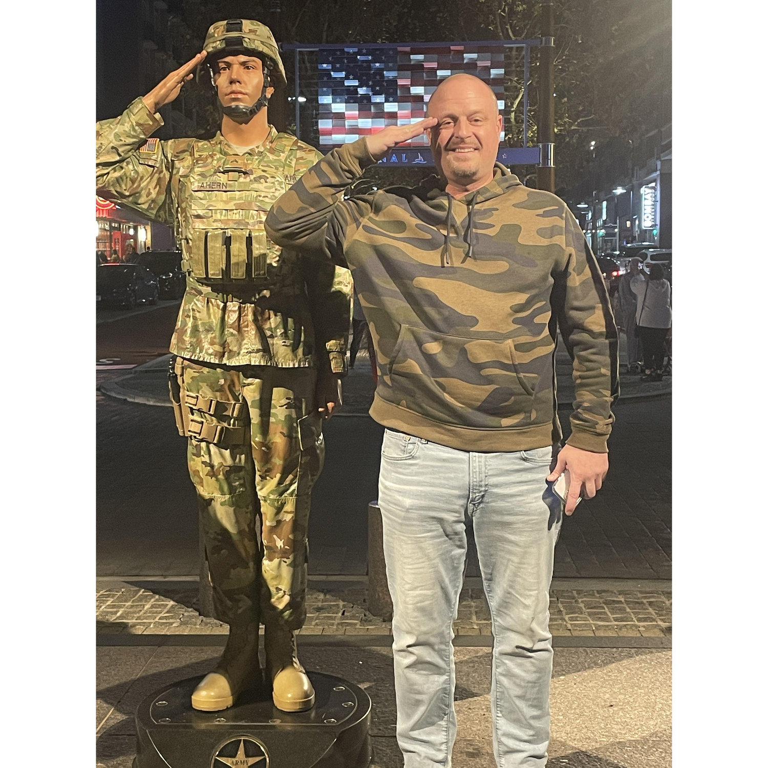 Another uncoordinated look! Camo was the theme of the evening at the National Harbor.