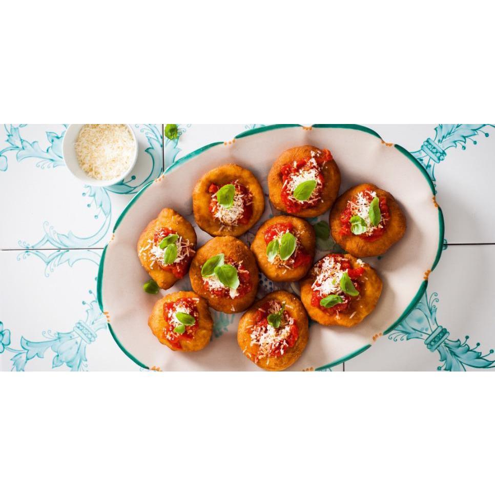 Pizzella fried with parmesan cheese and tomato -
Fried dough pizza from Naples & Amalfi Coast