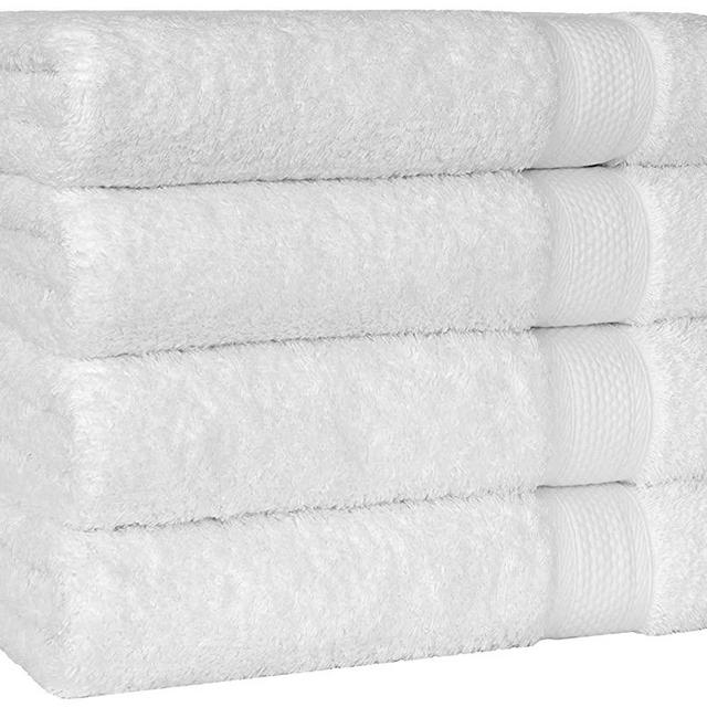 Cotton Castle Premium Original Turkish Cotton 4 Pcs Bath Towels 27"x54" for Hotel Home Pool Bathroom Sauna Gym and SPA with Highly Absorbent Fast Drying Fluffy Soft Durable Thick Bright White