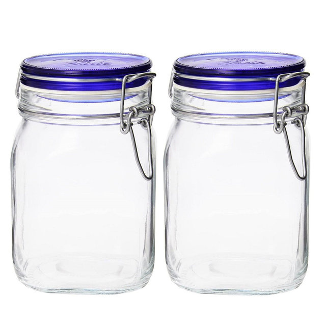 Bormioli Rocco Fido Jar with Blue Lid, 33.75 oz - Set of 2