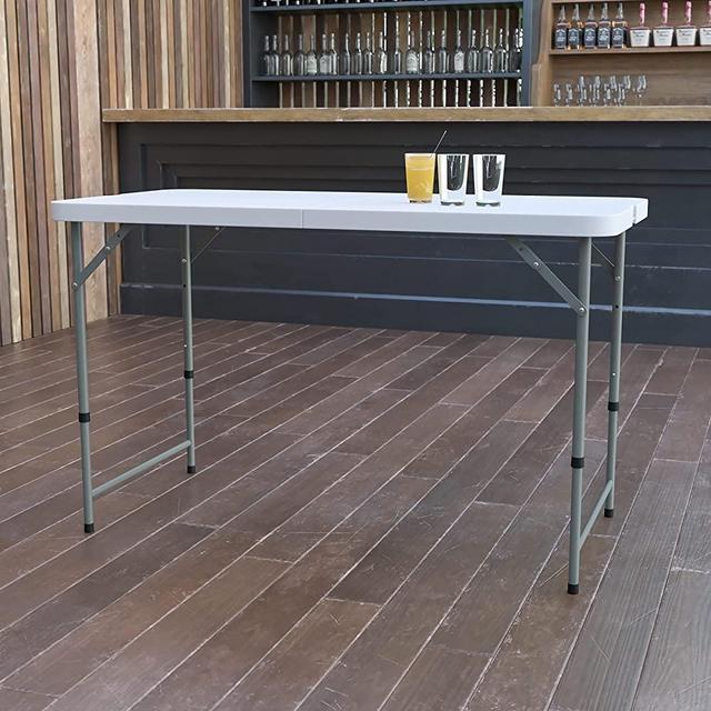 Flash Furniture 4-Foot Height Adjustable Bi-Fold Granite White Plastic Folding Table