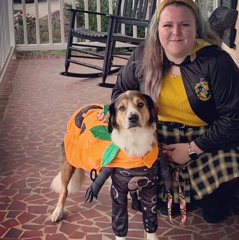 Andra with our baby Brone on Halloween