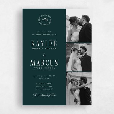 Dark Emerald, Green Wedding Invitation - Mahogany Multiphoto