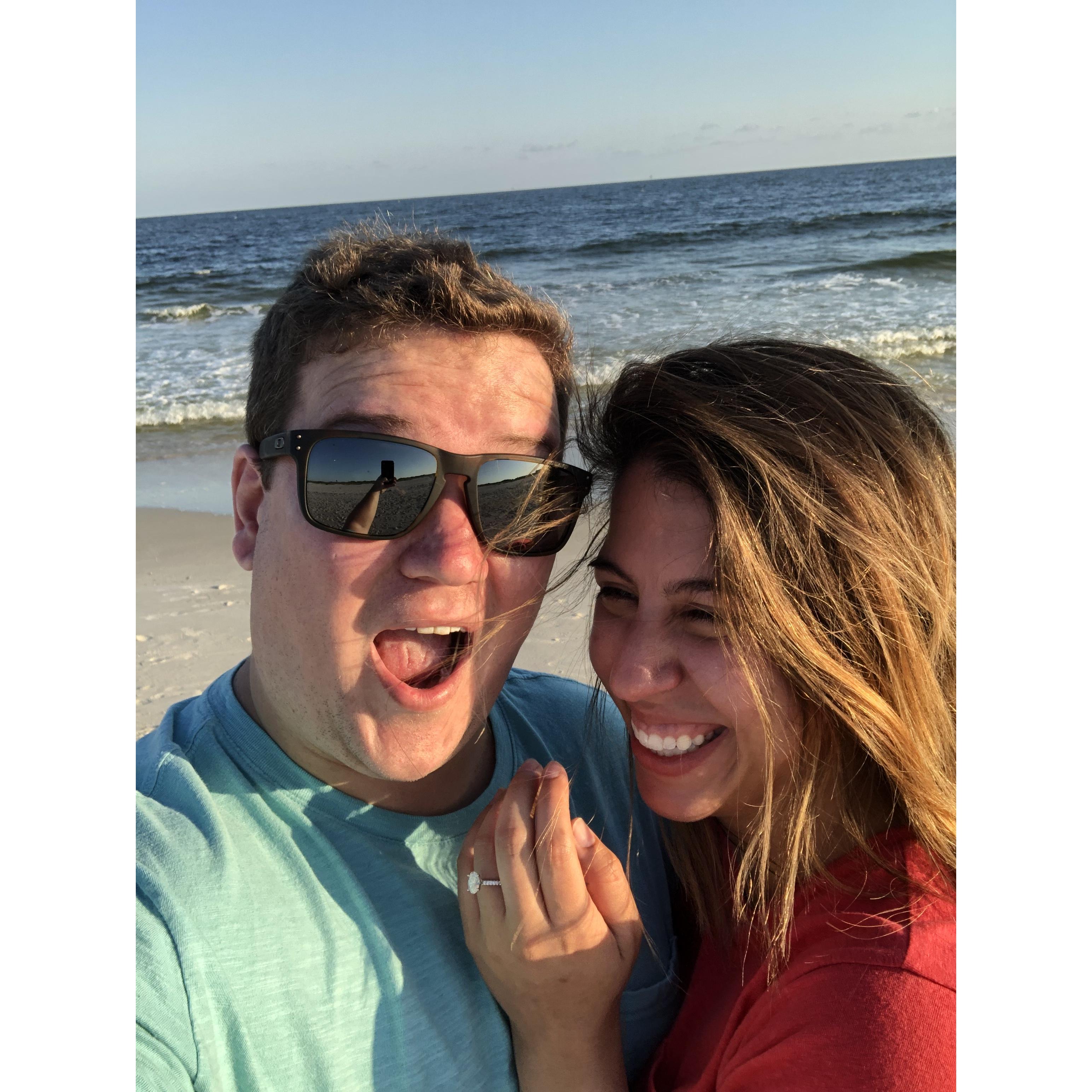 Moments after the proposal on the beach in Alabama!