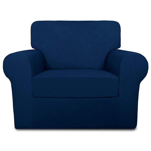 PureFit 2 Pieces Super Stretch Chair Couch Cover for 1 Cushion Slipcover – Spandex Non Slip Soft Sofa Cover for Kids, Pets, Washable Furniture Protector (Chair, Navy)