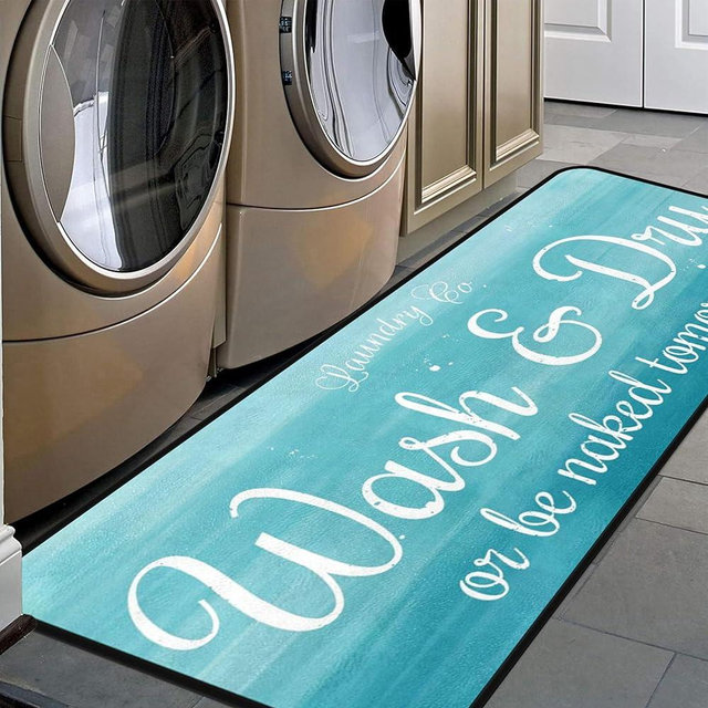 Laundry Room Long Mat Area Rug Non-Slip Floor Mat Waterproof Farmhouse Carpet for Kitchen 40" x 20" (Turquoise)