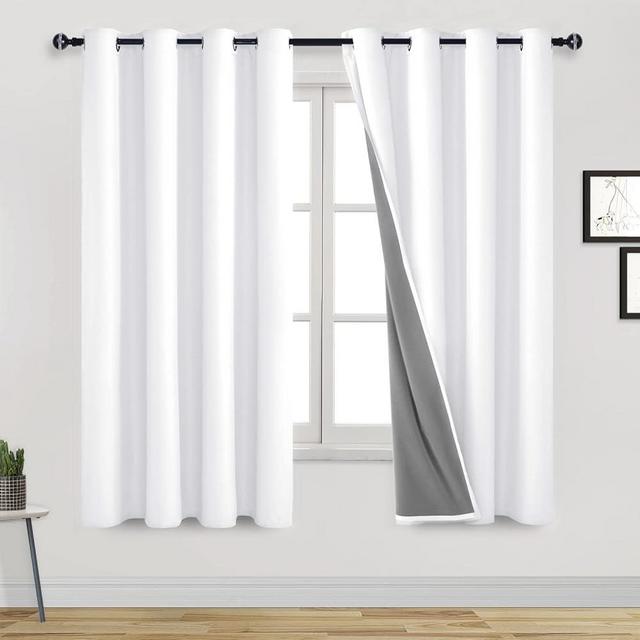 DWCN 100% Blackout Curtain 63 inches Long White Curtains & Drapes 2 Panels Noise Reducing Sun Light Blocking Thermal Insulated Sound Proof with Grommet Top for Living Room (White,52" W x 63" L)