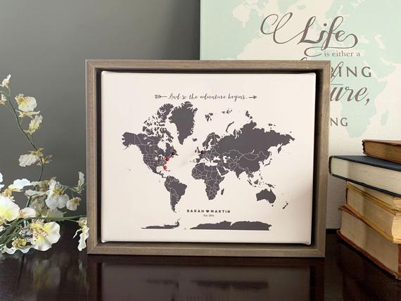 Push Pin Map, Custom Map Gift, Travel Memories Gift, Custom Wedding Map, World Map Push Pin, World Map Canvas, Many Sizes