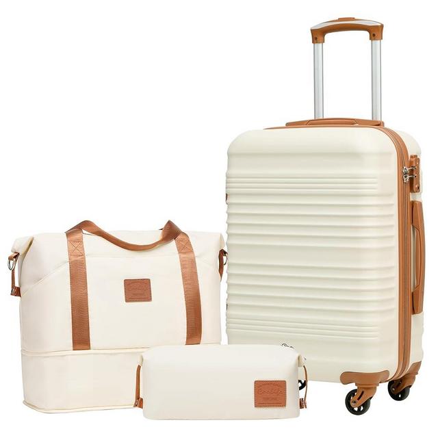 Coolife Luggage Set 3 Piece Luggage Set Carry On Suitcase Hardside Luggage with TSA Lock Spinner Wheels(White, 3 piece set (DB/TB/20))