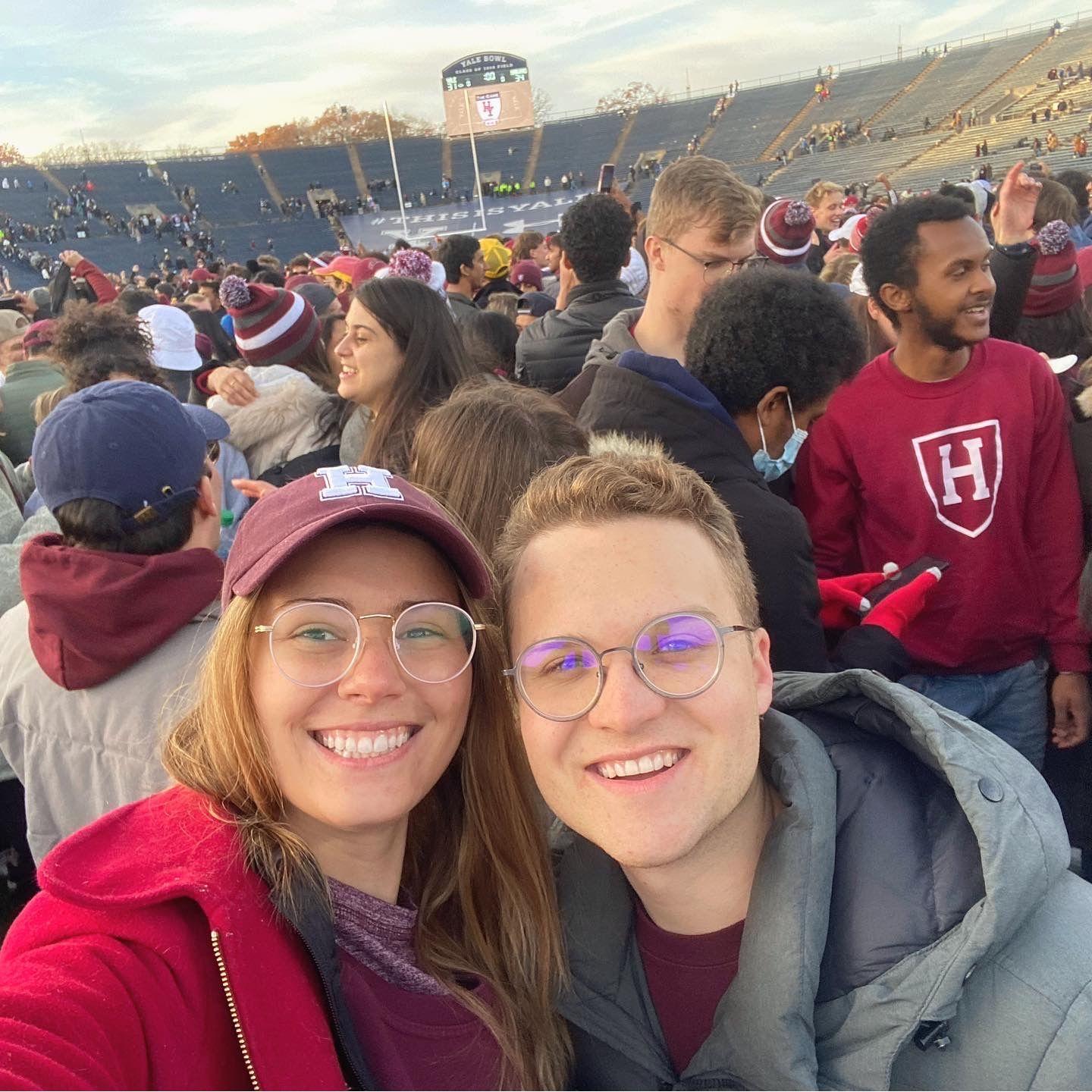 November 20, 2021: Storming the field after their first Harvard - Yale football game in New Haven. (Harvard WON!!)
