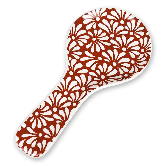 Whaline 9.4 Inch Cielito Lindo Spoon Rest Terracotta Flower Ceramic Spoon Holder Gift for Christmas Mexican Fiesta Cinco De Mayo Stove Top Kitchen Counter Decor