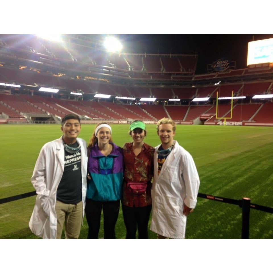 Halloween event at Levi's Stadium in 2015. Jack and Vinny very creatively wore their chemistry equipment for costumes. Jack never took another hard science class after fall quarter freshman year.