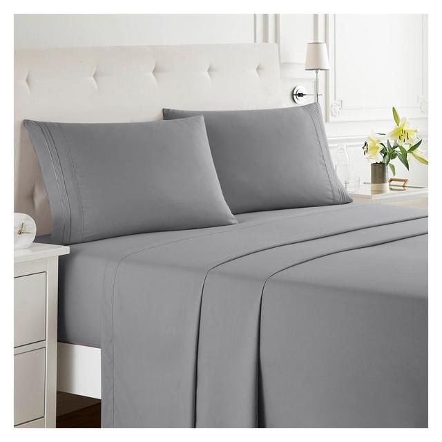 Clara Clark Bed Sheets, Premier 1800 Series 4 Piece Bed Sheet Set, Deep Pocket Luxury Soft Bedding Sheets & Pillowcases, Queen, Gray