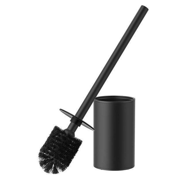FORIOUS Toilet Brush and Holder Set, 304 Stainless Steel Heavy Duty Base and Handle for Bathroom Deep Cleaning, Toilet Bowl Cleaners Brush with Holder, Space Saving for Storage, Matte Black