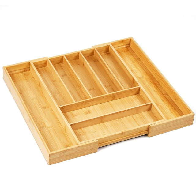 Upolana Premium Bamboo Expandable Drawer Organizer, 7-9 Slots Adjustable Kitchen Drawer Organizer for Large Cooking Utensils Cutlery, Kitchen Drawer Organization - S37011