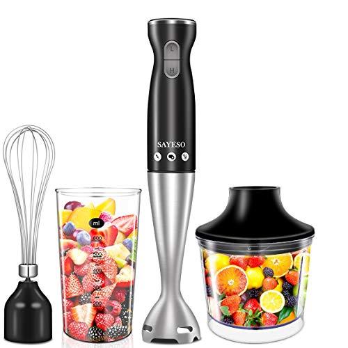 Hand Blender, (New Version) 4-in-1 Multifunctional Electric Immersion Blender with Ballon Whisk, 16oz Chopper Bowl and BPA-Free Beaker for Baby Food, Shakes, Smoothies, Sauces, Soup and More [FDA/ETL Approved]