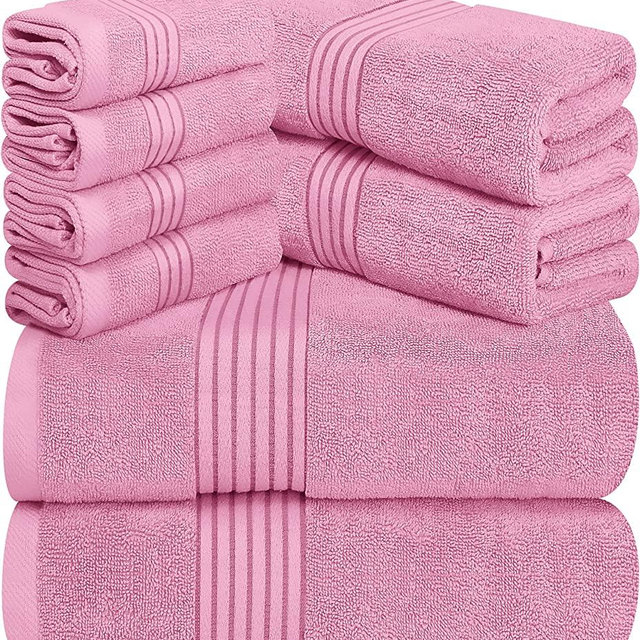 Utopia Towels 8-Piece Luxury Towel Set, 2 Bath Towels, 2 Hand Towels, and 4 Wash Cloths, 600 GSM 100% Ring Spun Cotton Highly Absorbent Towels for Bathroom, Sports, and Hotel (Pink)