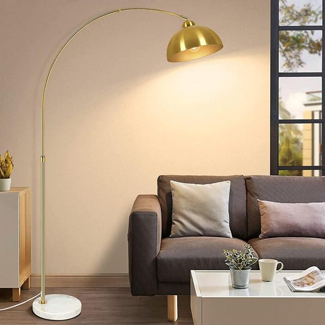 Contemporary Gold 73" Arc Floor Lamp with Hanging Dome Shade, Marble Base Adjustable Farmhouse Over the Couch Tall Stand Up Light, Industrial Task/Reading Standing Corner Lamp for Living Room Bedroom