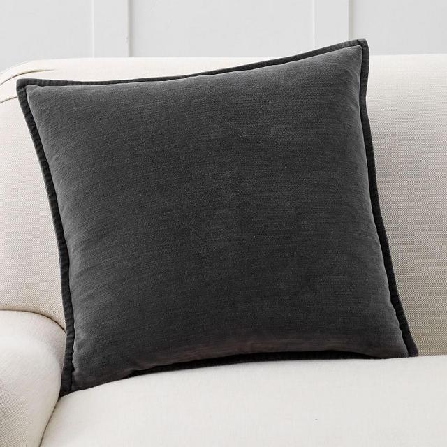 Washed Velvet Pillow Cover 20", Ebony