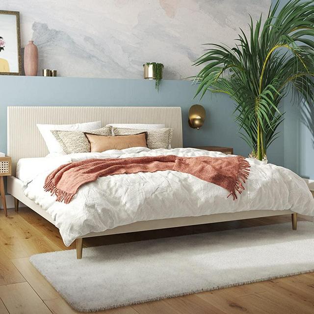 Mr. Kate Daphne Upholstered Bed with Headboard and Modern Platform Frame, King, Ivory Velvet