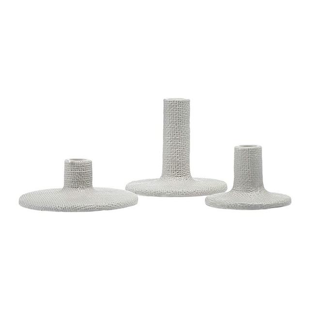 Main + Mesa Decorative Stoneware Taper Candle Holders, Set of 3, Graphite, light graphite gray