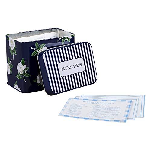 Draper James DRJ014 Magnolia Recipe Storage Tin Box with 24 Card and 8 Dividers, one, Blue