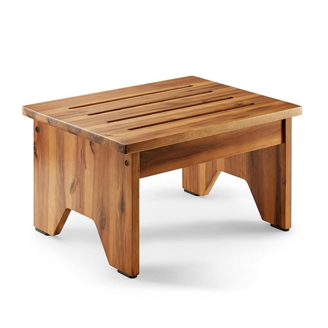 Holana 9" Acacia Wood One Step Stool for Adults - 300 Lbs Wooden Step Stools Heavy Duty for High Bed Riser, Bathroom, Bedroom - Small Stepping Stool for Elderly, Seniors, Kids, Handicap Use Indoor