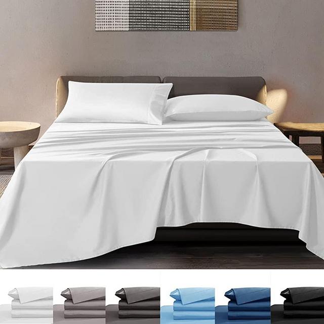 SONORO KATE 100% Bamboo Sheets Set - Super Soft Breathable Cooling Bamboo Bed Sheets - Fit 16-20 Inch Deep Pocket Silk Feel, Eco Friendly,6 Piece (White, Queen)
