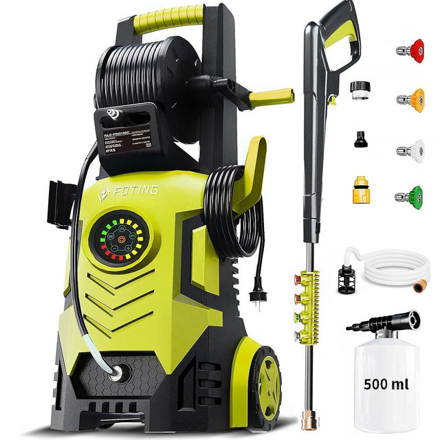 2026Upgraded Pressure Washer 5000PSI with Adj-8-Level Touch Screen, 34" Tall Power Washer, 4 Quick Connect Nozzles, Inlet Hose&Filter&500mlFoam Cannon for Cars/Fences/Driveways/Home Cleaning, Yellow