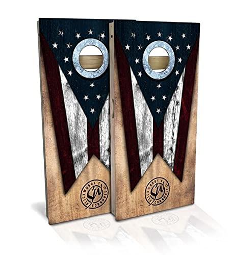 Slick Woody's Professional-Grade Cornhole Boards - 4'x2' Solid Wood Regulation Flag Bean Bag Toss Game with 8 Resin Filled Bags