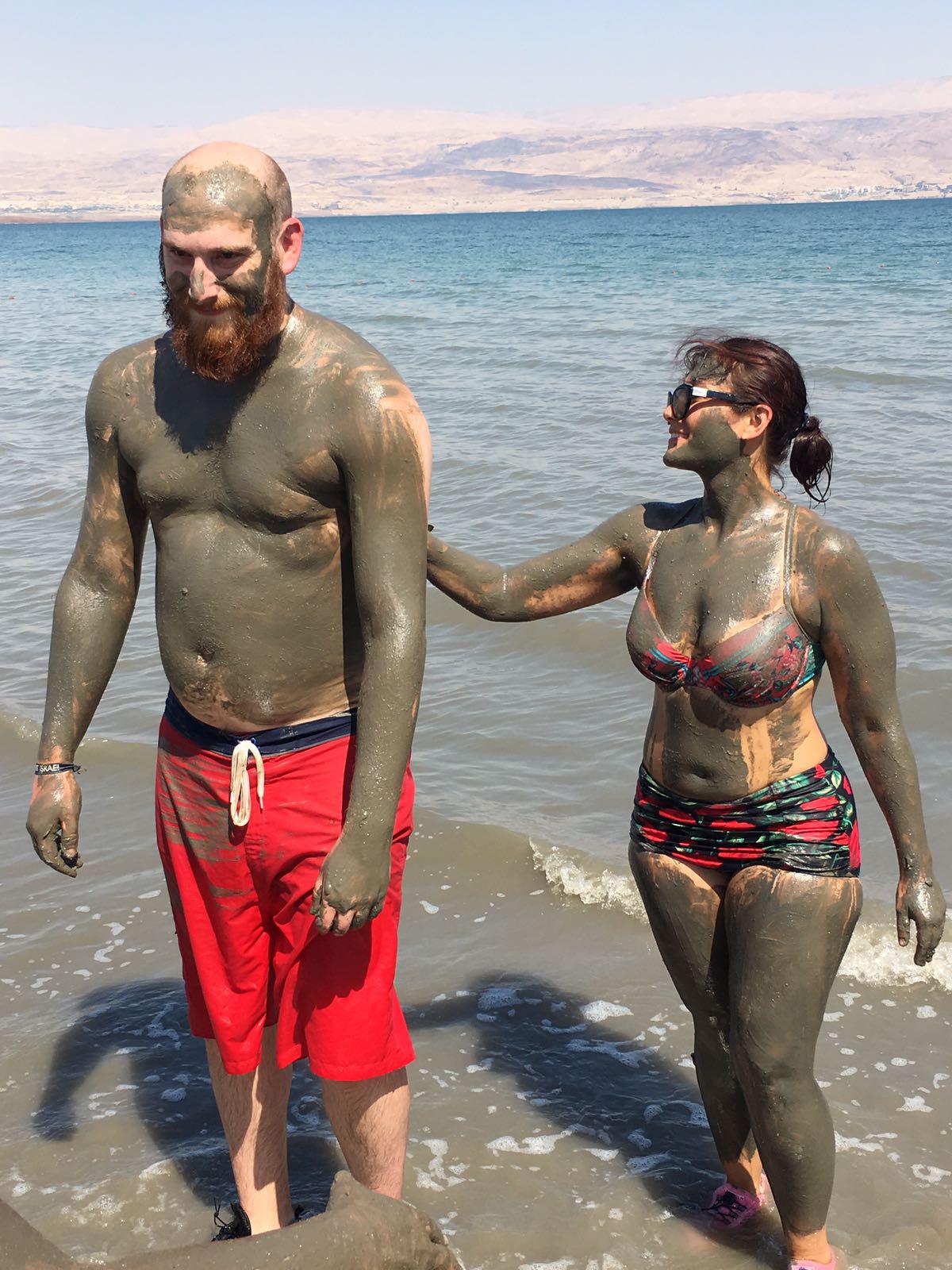 Getting muddy at the Dead Sea