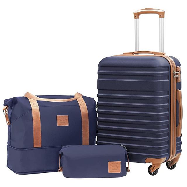 Coolife Luggage Sets Suitcase Set 3 Piece Luggage Set Carry On Hardside Luggage with TSA Lock Spinner Wheels (Navy, S(20in)_carry on)