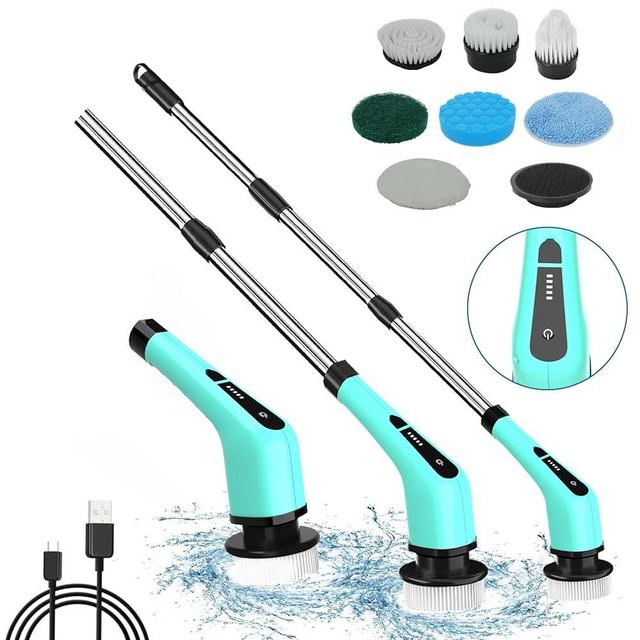 Electric Spin Scrubber, IPX7 Shower Scrubber with Long Handle,7-in-1 Cordless Cleaning Brush with 2500MAH Battery,Portable Power Scrubber, 2-Speed Bathroom Cleaner Brush for Bathroom,Tile,Floor